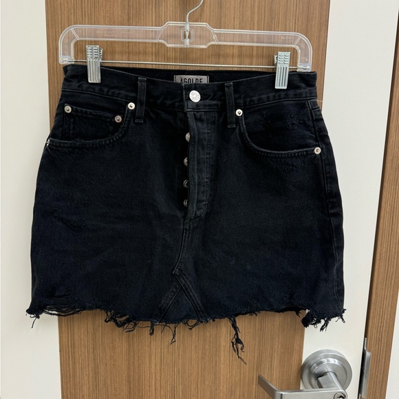 Agolde Distressed Black Mini Skirt - Picture 1 of 7